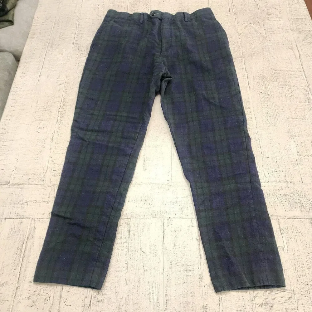 Banana Republic Mens Slim Tapered Suit Pants Plaid Wool‎ 35x28 Blackwatch Tartan